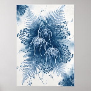 Orquídea colgante azul helecho cianotipo arte botá