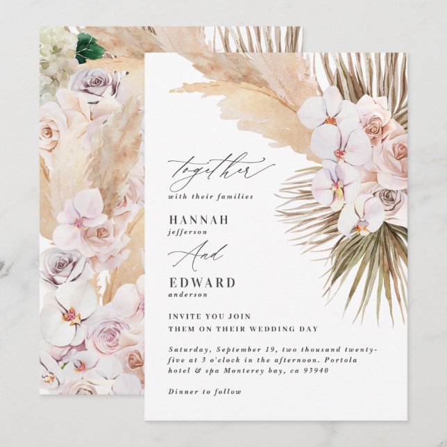 Orquídea de palma de pasto de pampas rústico moder (Anverso / Reverso)