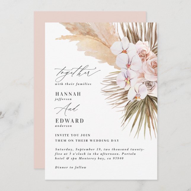 Orquídea de palma de pasto de pampas rústico moder (Anverso / Reverso)