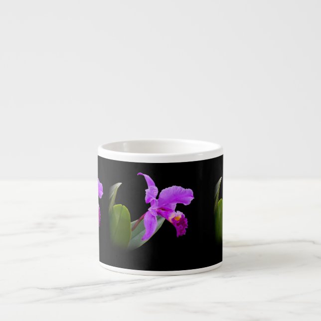 Orquídea en la taza adaptable negra de la (Frente)