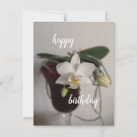 orquídea en tarjeta de cumpleaños de vidrio rojo