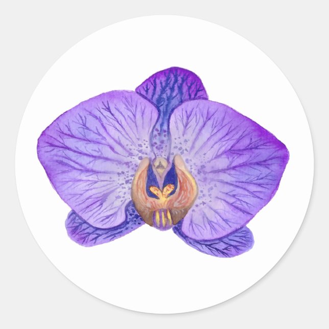 Orquídea Purple Classic Round Pegatina (Anverso)