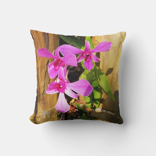 Orquídea rosa en Cojín decorativo de árbol (Anverso)
