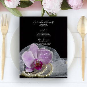Orquídea rosa y perlas en el menú Boda negro