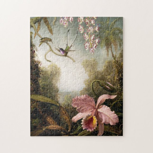 Orquídeas del aerosol con rompecabezas del colibrí (Vertical)