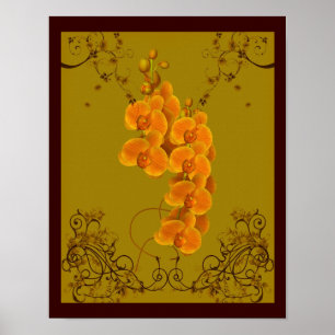 Orquídeas doradas Poster de arte floral