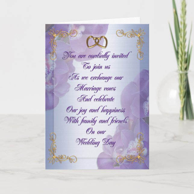 Orquídeas moradas Invitación a la boda corazones d (Anverso)
