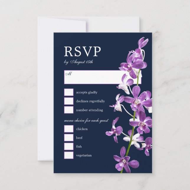 Orquídeas Púrpura, Tarjeta RSVP de Boda Elegante M (Anverso)