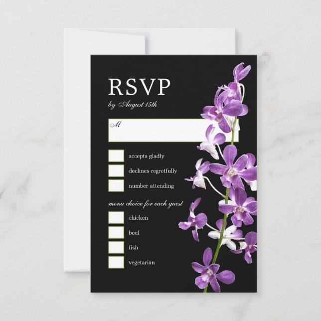 Orquídeas Púrpura, Tarjeta RSVP de Boda Elegante M (Anverso)