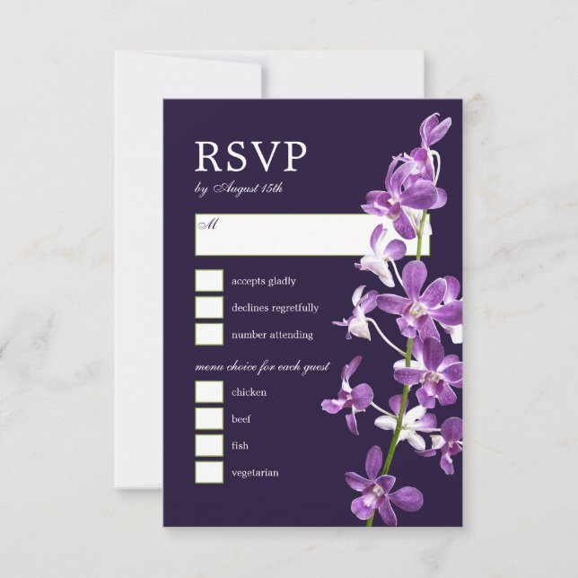 Orquídeas Púrpura, Tarjeta RSVP de Boda Elegante M (Anverso)