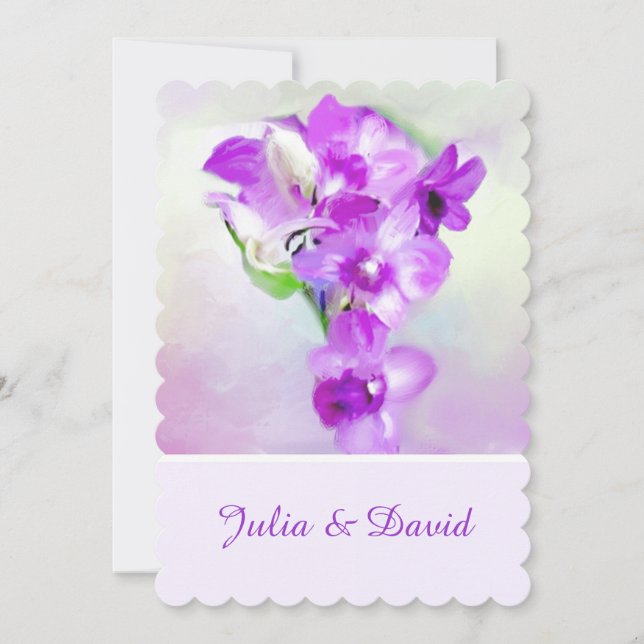 Orquídeas púrpuras que casan la invitación (Anverso)
