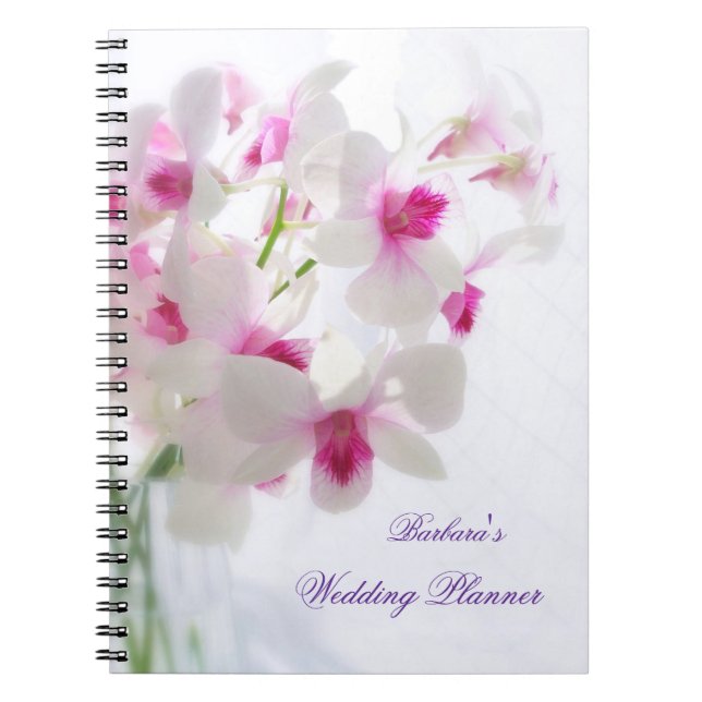 Orquídeas rosadas blancas que casan el cuaderno (Frente)