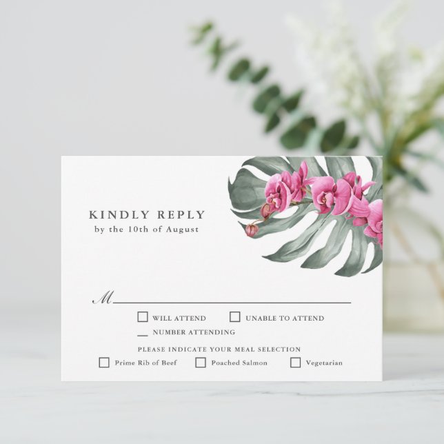 Orquídeas rosadas calientes RSVP tropical con árbo (Anverso de pie)