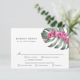 Orquídeas rosadas calientes RSVP tropical con árbo