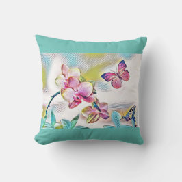 Orquídeas rosas, flores y mariposas tiran almohada