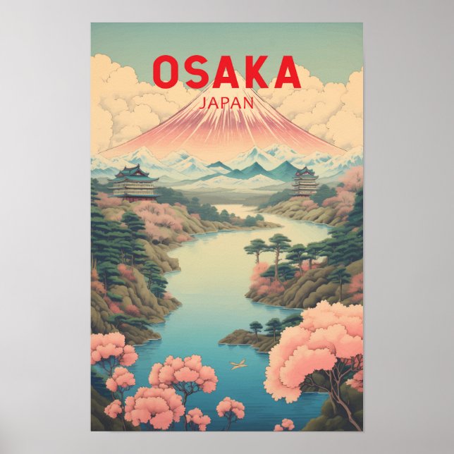 Osaka Japón Monte Fuji Viaje Arte Vintage (Frente)