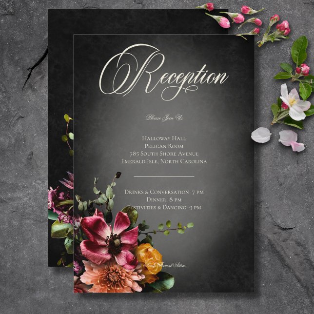 Oscuro Elegante Blur Recepción de Boda Floral de O (Dark Elegant Blur Autumn Floral Wedding Reception Enclosure Card)