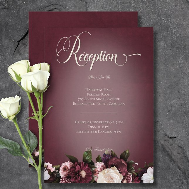 Oscuro Elegante Burgundy Cream Blur Recepción Flor (Dark Elegant Burgundy Cream Blur Floral Reception Enclosure Card)