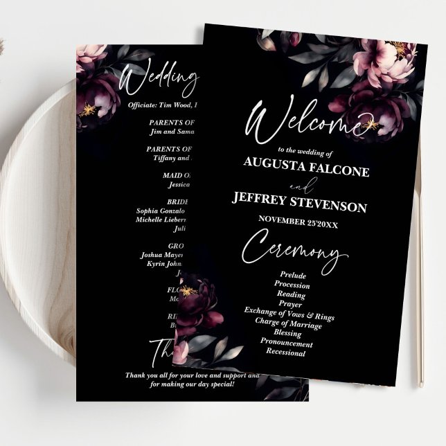 Oscuro programa de bodas Moody Noir (Dark moody noir elegant wedding program)