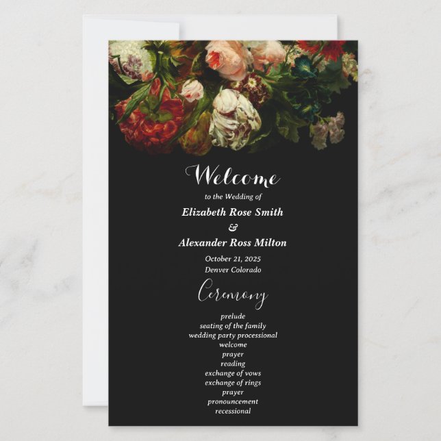 Oscuro romántico moody elegante programa de boda f (Anverso)