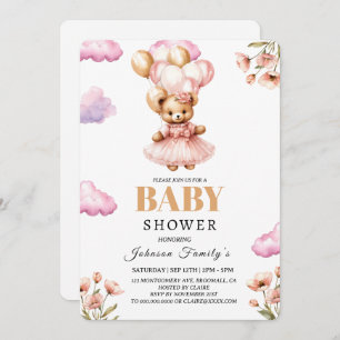 osito de invitación boho Chica rosa Babyducha