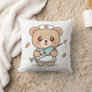 Osito de peluche almohada enfermera Kawaii lindo