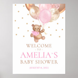 Osito de peluche apenas espera póster de bienvenid