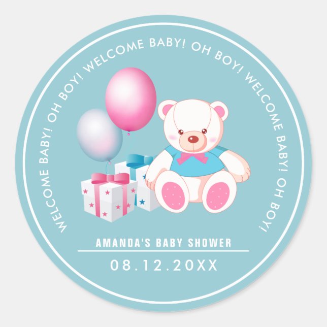 Osito de peluche | Bebé Pegatinas Baby Shower Favo (Anverso)