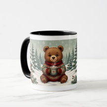 Osito de peluche de invierno con taza de chocolate