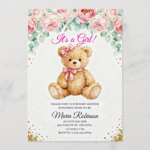 Osito de peluche de invitación "Es una niña"