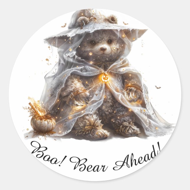 Osito de peluche. Fantasma. Pegatina Redonda Clási (Anverso)