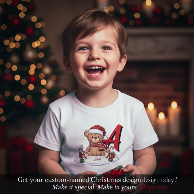 Osito de peluche personalizado de Navidad para niñ (Personalized Cute Christmas Teddy Bear Kids T-Shirt)