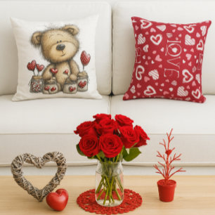 Osito de San Valentín y almohada de lanzamiento de