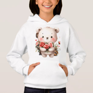 Osito Kawaii Blanco con Sudadera de Rosas Rosadas 