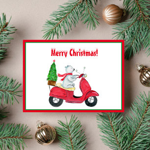 Osito Polar en Moto de Navidad en Acuarela