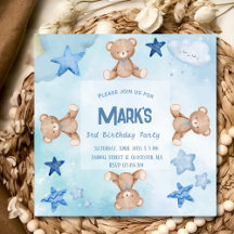 Ositos de peluche azules Invitación de cumpleaños