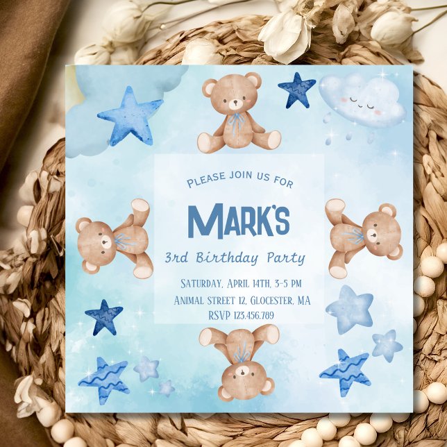 Ositos de peluche azules Invitación de cumpleaños  (Subido por el creador)