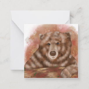 Oso acuarela con Faux Gold Tarjeta de nota