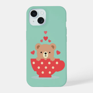 Oso Adorable en una Taza de Té con Corazones
