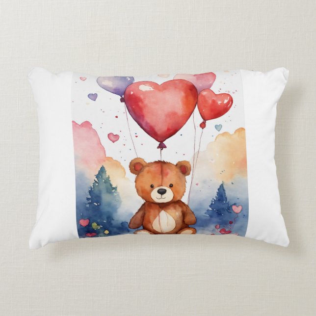 Oso amoroso con almohada de acento de globo cardía (Anverso)