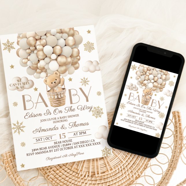 Oso Apenas Espera Invitación de Baby Shower de Inv (Subido por el creador)