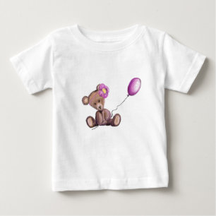 Oso bebé con camiseta con globo púrpura