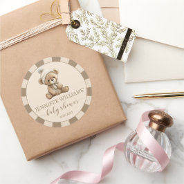 Oso beige marrón ducha de bebé pegatinas redondos