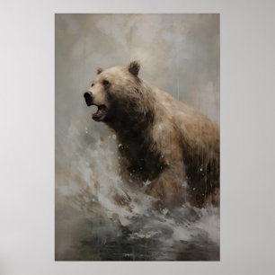 Oso chapoteando en agua Arte de vida silvestre mel