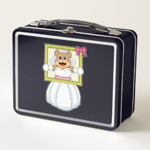 Oso como novia con vestido Boda y marco de imagen.