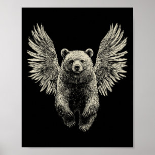 Oso Con Ángel Wings Retro Arte De Vida Silvestre F
