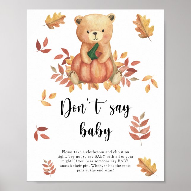Oso con calabaza - No digas bebé Póster (Frente)