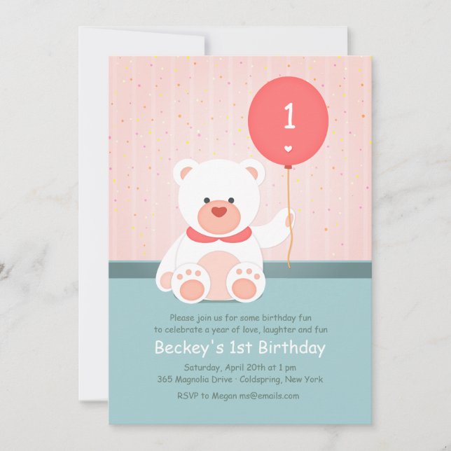 Oso Con Invitación De Balón (Anverso)