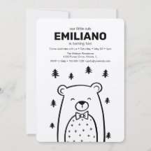 Oso con pajarita, invitación de cumpleaños de niño