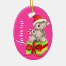 Oso cutto koala llamado ornamento rosa de Navidad